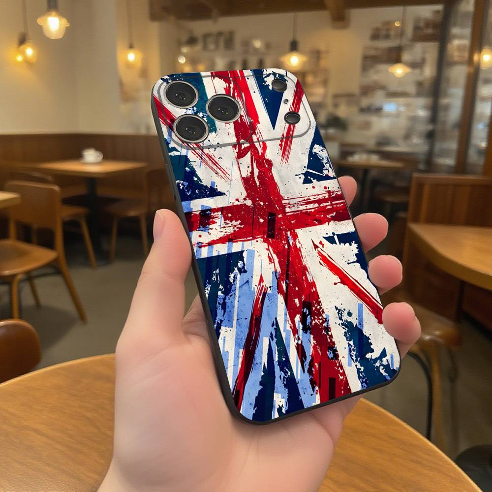 Чехол-бампер Union Jack Британский UK Черный Мягкий Чехол для Телефона Для iPhone 17,16,15,14,13,12,11,Pro,Max,Plus