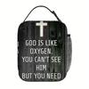 1pc Thermal Insulated Bag with God Is Like Oxygen Religious Design Thermal Insulated Tote for Hot/Cold Food Drinks