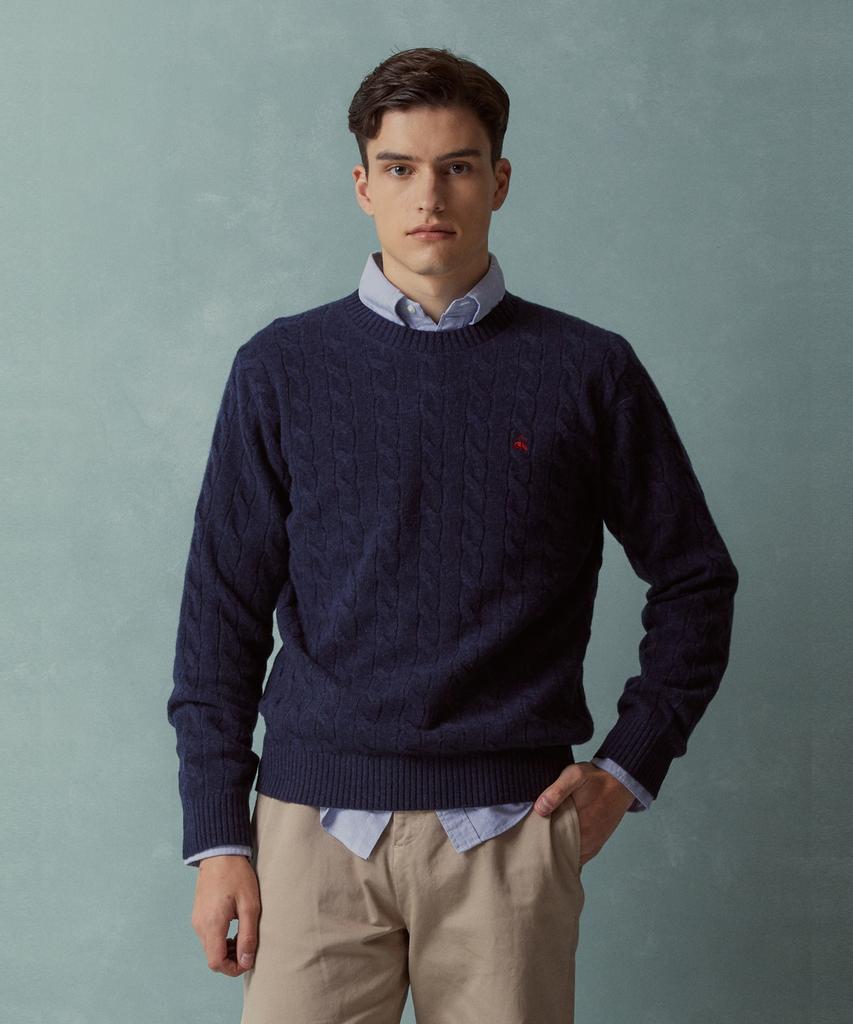 BROOKS BROTHERS Wool Cable Sweater (Navy) (Bbwrmbf401)