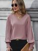 2025 Women's Solid Color Shirt with Pleated Lantern Sleeves Casual Office Tops for Spring Autumn Hot Sale