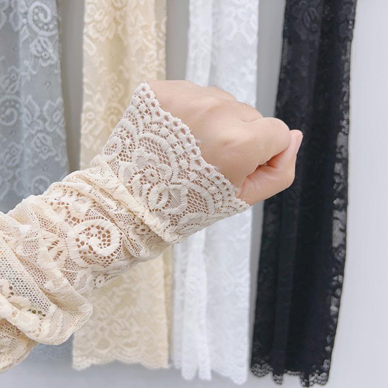 Women Summer Lace Sunscreen Arm Sleeve Breathable Mesh Lace Sleeves Cover Long Fingerless Driving Gloves