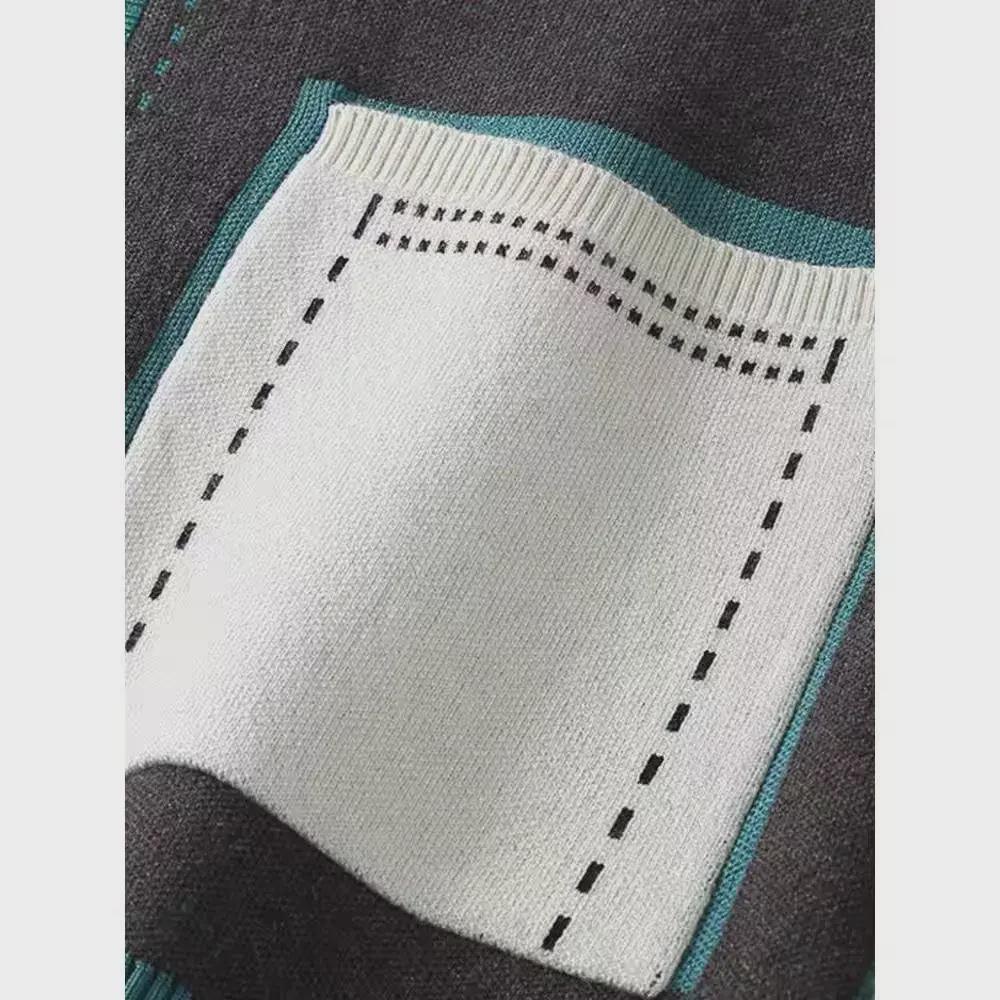 Мужской вязаный кардиган с V-образным вырезом - мода весна/осень 2024 г., свитер с цветными блоками, куртка в стиле панк