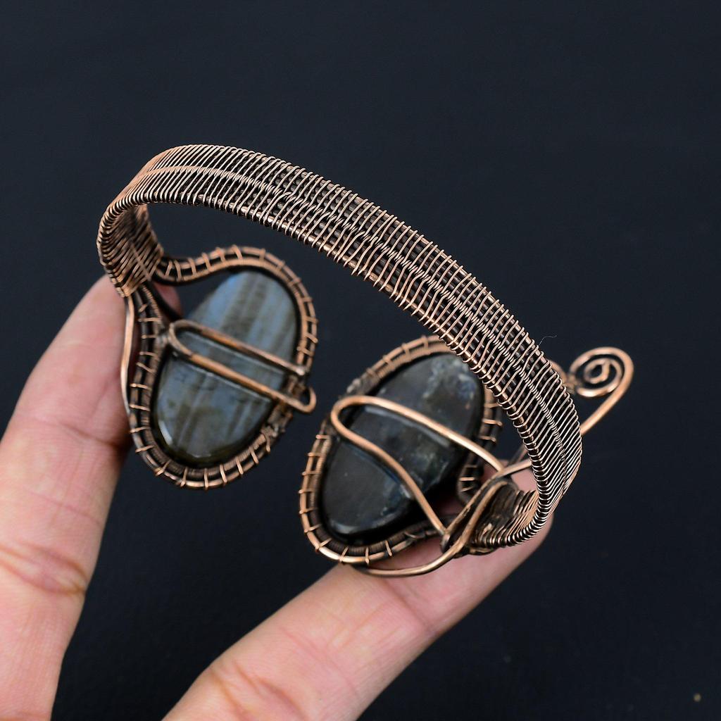Лабрадорит, драгоценный камень, чистая медная проволока, завернутая в манжеты/браслет ручной работы, ювелирные изделия для нее