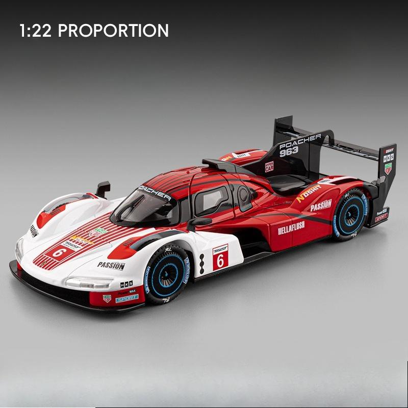 Симуляция 1/22 Модель гоночного автомобиля Porsche 963 Сплав Игрушечный автомобиль Детский Подарок Мальчику со Звуком Светом Коллекция Миниатюрная Машина