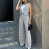 Women Wide Leg Pants with Sleeveless Vest Solid Color High Waist Elegant Lady Baggy Pants Set Casual Streetwear