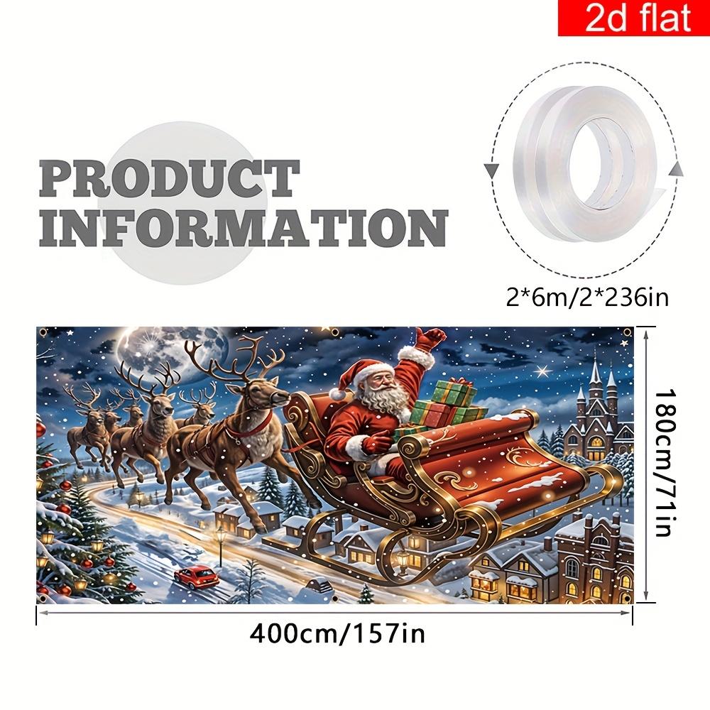 2D Flat Banner 1 Piece Easy to Hang Happy Winter Night Santa Reindeer Pattern Party Banner