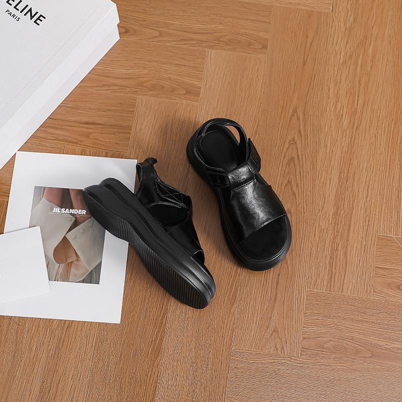 Британские ретро летние новые сандалии женские толстая подошва увеличивают рост, с открытым носком плоская подошва легкие, удобные в носке, не устают, сандалии женские