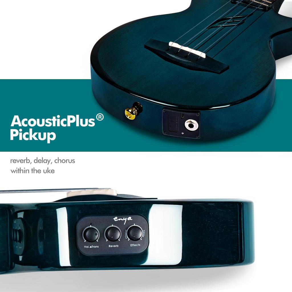 Enya EUT-Feather Acoustic Plus Tenor Electric Ukulele, All Solid Mahogany (3-Piece CNC Machined) with Colorful Feather Inlays, Double Strap Case, and