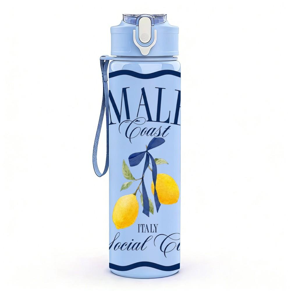 1PC Amalfi Lemon Wreath Label Print 750ml Color Plastic Sports Water Bottle Leakproof Flip Straw Lid Suitable for Sports Office Home Use