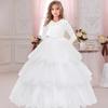 Formal White Bridesmaid Girls Ceremony Dress Lace Long Sleeve Wedding Party Princess Dress Pageant Gown Children Costume