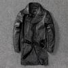 Autumn and Winter New Men's Leather Jacket Mid-length First-layer Cowhide Windbreaker Lapel Leather Jacket for Men