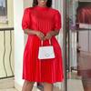 Лето 2023 Женская мода больших размеров: Свободное повседневное платье с завязками и плиссировкой в европейском и американском стилях
