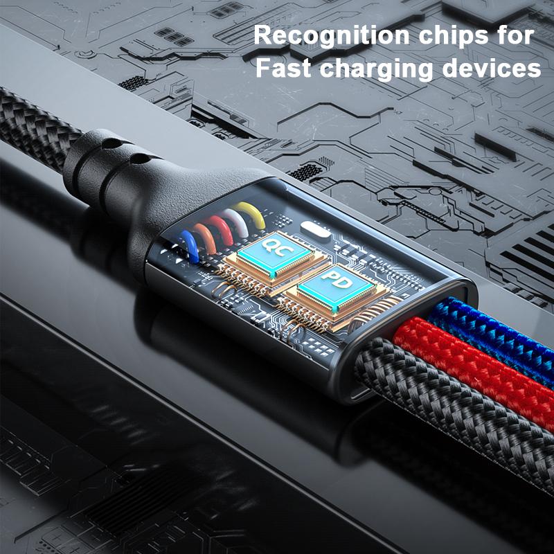 QOOVI Кабель для быстрой зарядки 3 в 1, Micro USB/Type-C/Lightning