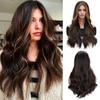 Brown Long Wavy Middle Part Curly Wavy Wig Extension Natural Synthetic Heat Resistant Fiber Wig for Women Daily Party