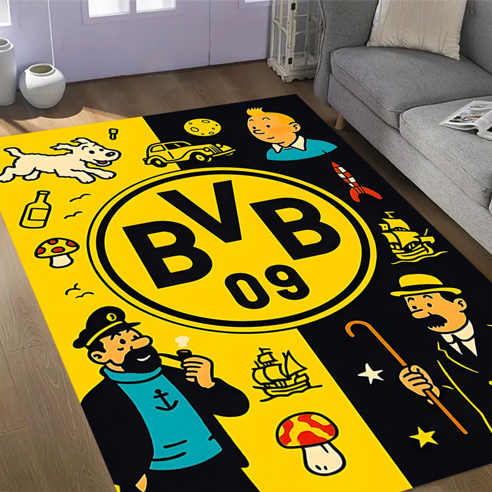Нескользящие коврики с логотипом Bvb 09 в стиле Splatter Art - Полиэстер, Декор для дома, Подходят для спален, гостиных, прихожих, студий и в качестве декора
