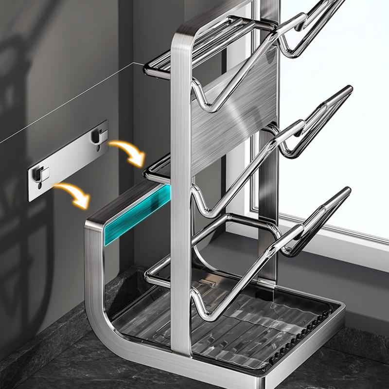YouShu CY03 3-Tier Stainless Steel Wall-Mounted Pot Lid & Cutting Board Rack