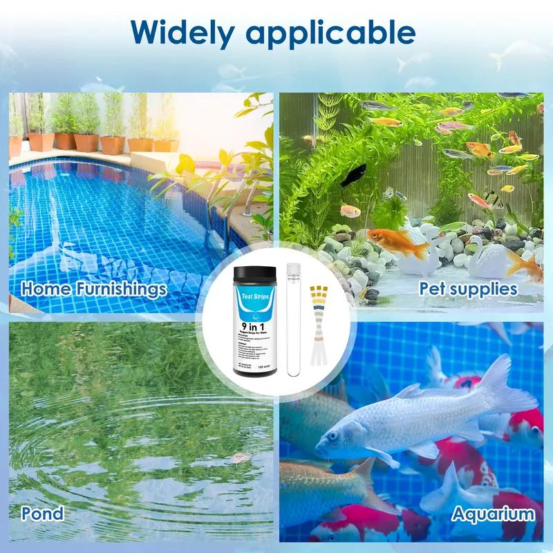 100 Pcs 9-IN-1 Aquarium Test Fish Tank Test Kit with Test Tube Water Quality Monitor pH Test Strips Strips Easy Fast Accurate
