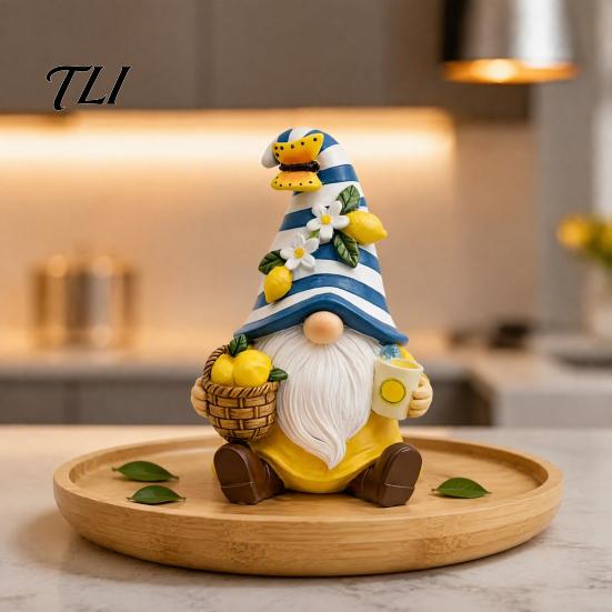 Garden Patio Shelf Decoration Lemon Gnome Figurine, Resin Statue, Mediterranean Party Summer Theme Room Ornament for Home Kitchen Office Table Tiered