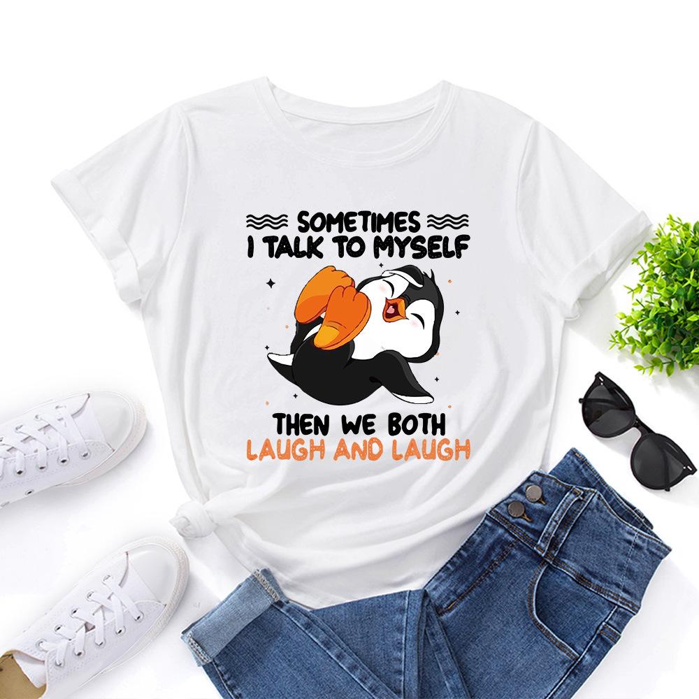 Cotton T-Shirt Short Sleeve Round Neck Women 2d Print Tops