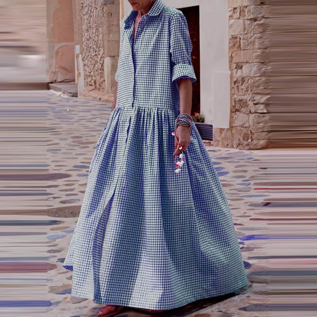 Женское модное элегантное клетчатое платье-рубашка