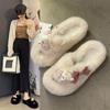 Модные зимние тапочки женские милые пушистые меховые тапочки с медвежьим крестом домашние шлепанцы на платформе плоские домашние шлепанцы женские туфли88
