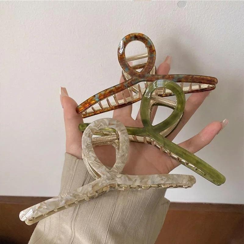 Новый большой французский стиль ацетатный зажим для захвата ретро сплав зажимы-акулы элегантный минималистичный головной убор затылок ложка заколка для вьющихся волос