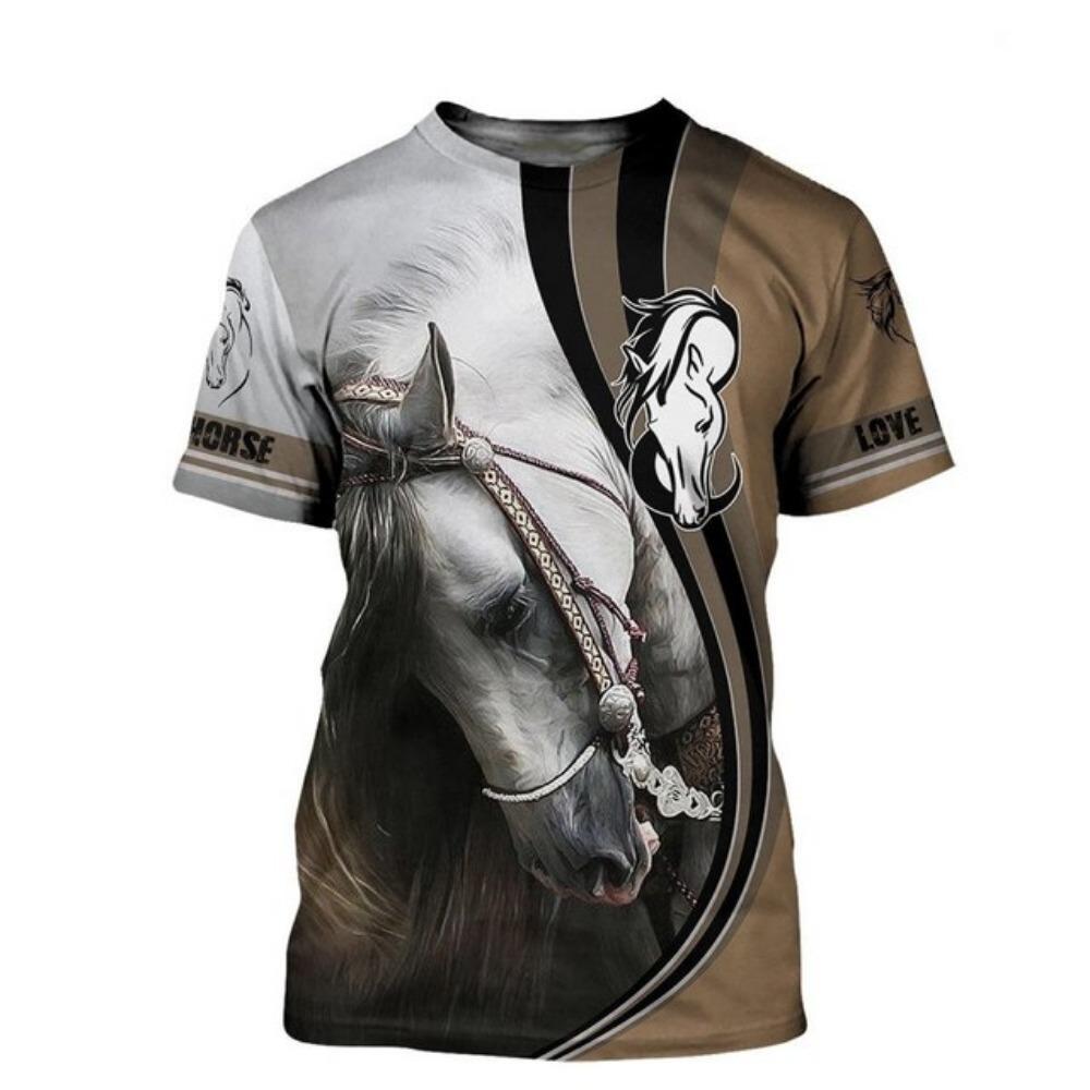 Summer Men's T-Shirt Funny Animal Print Running Horse Pattern Fashion Round Neck Short Sleeve Shirt Street Casual Oversized Top
