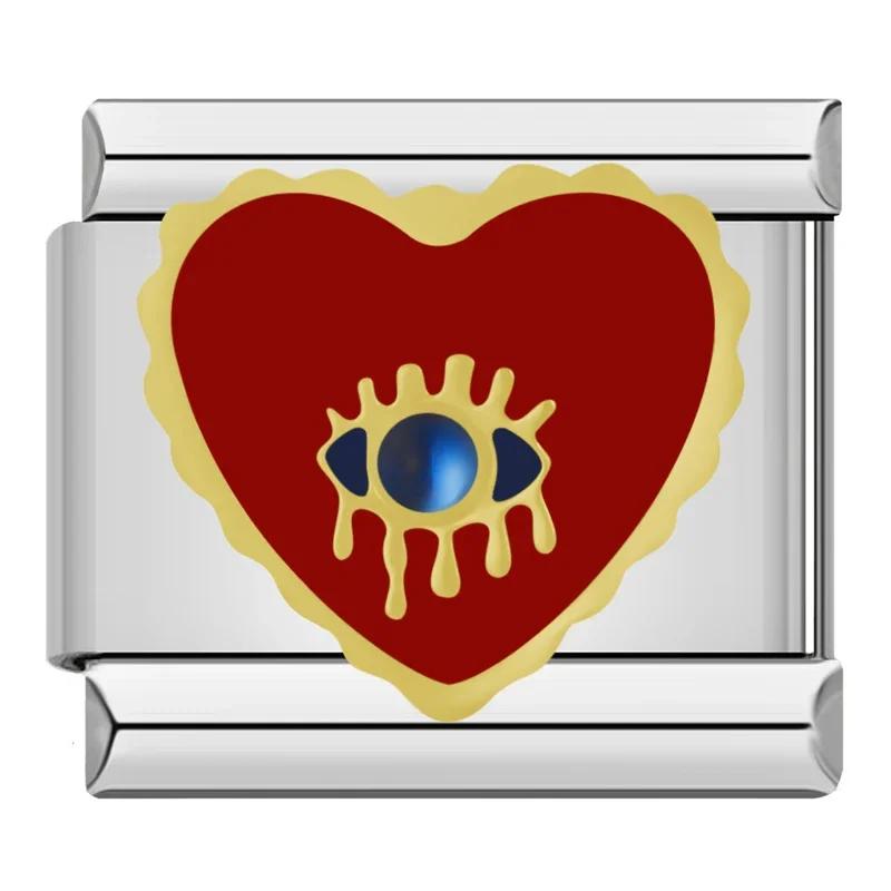 Hapiship 2024 женские красные глазурованные цветочные сердечки Kiss Me подвески итальянские звенья подходят для браслета из нержавеющей стали 9 мм изготовление ювелирных изделий ZH003