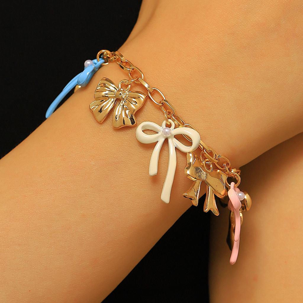 Summer Fashion Dopamine Colorful Drip Oil Bow Pendant Necklace Bracelet Anklet Set for Women Sweet Girl Vacation Jewelry Sets