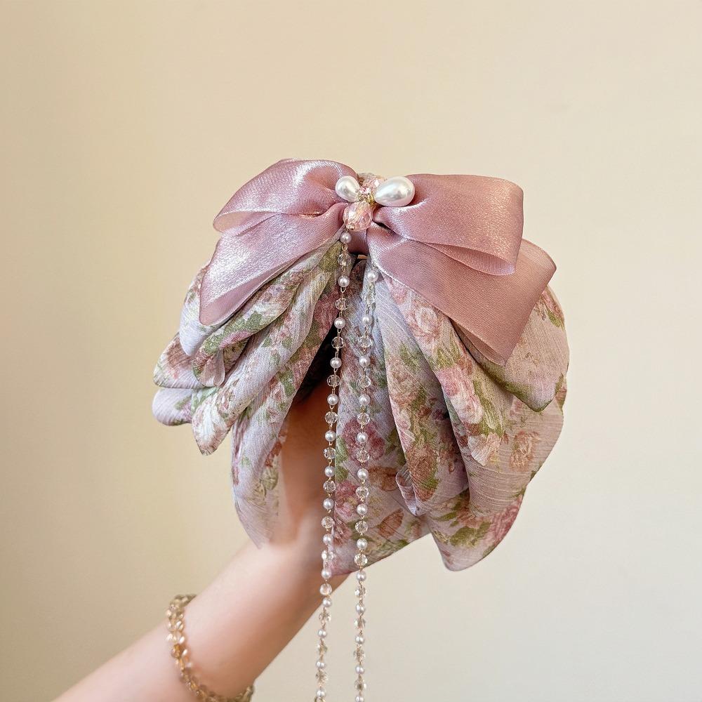Grab Clip Chiffon Bowknot Hair Clip Floral Flower Hairpin Large Size Bow Ribbon Hair Claw  Travel