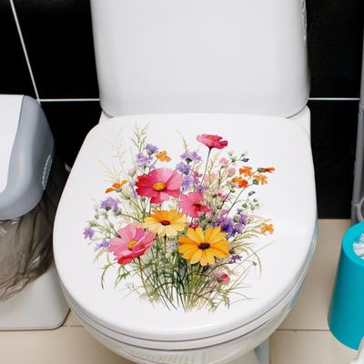Красочные цветочные наклейки для унитаза, водонепроницаемые, съемные, самоклеящиеся, ПВХ, настенное искусство для гостиной, ванной комнаты