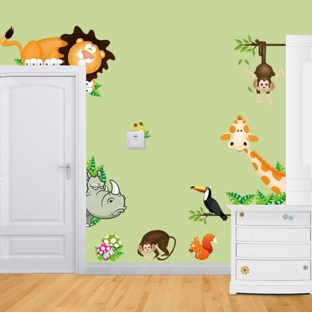 New Zoo Series Giraffe Rhino Monkey Lion Wall Stickers for Children Room Living Room Bedroom Backdrop