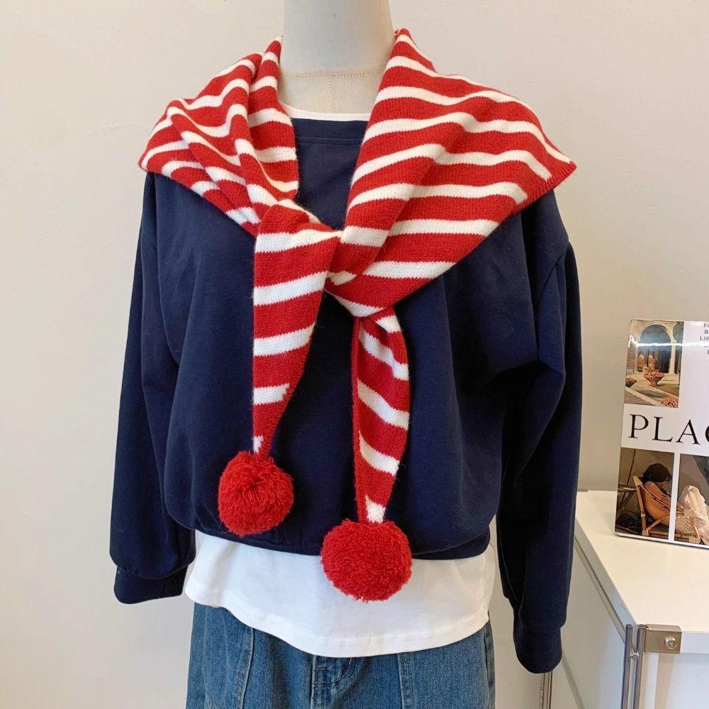 Long Triangular Knitted Shawl Thicken Stripe Scarf Simple Winter Cashmere Scarves Women/Men