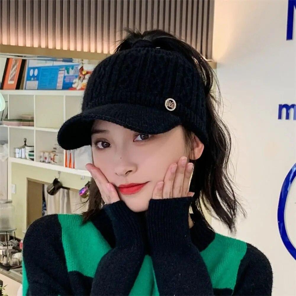 Женские шляпы Новые осенне-зимние теплые вязаные шапки из кролика Спорт на открытом воздухе Гольф Шляпа для хвостика Бейсболки Кепки с открытым верхом 1 шт. EMA