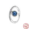 New Fashion Trendy Authentic Original S925 Sterling Silver Heart Blue Earth Moon Round Zircon Ring Women Anniversary Fine Jewelry