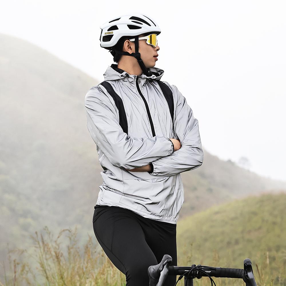 Wosawe Мужская серебряная светоотражающая велосипедная куртка разноцветная ветровка с капюшоном для езды на велосипеде спортивное пальто на открытом воздухе