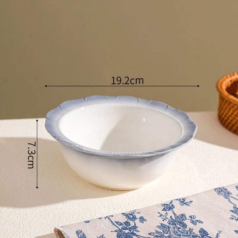 Обеденные тарелки во французском стиле, изысканные блюда, глубокая суповая тарелка, изысканный фруктовый салат, керамическая тарелка, синяя кромка, домашняя посуда