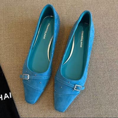 Туфли из овечьей кожи, однотонные, с пряжкой, маленькие, ивовые, ретро, с толстым каблуком, маленькие, заостренные, легкие, из ивовой кожи, 2025, лето, одна педаль