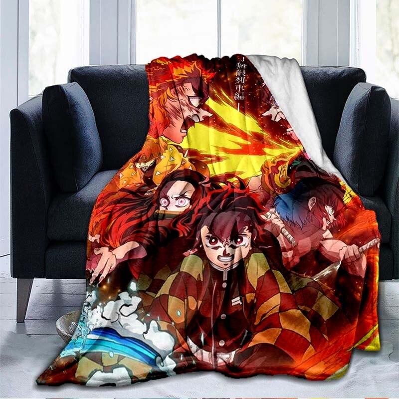 Devil's Blade Anime Home Textile Demon Slayer Kimetsu No Yaiba Kamado Tanjirou Nezuko Double Plush Lamb Down Blanket Bedding