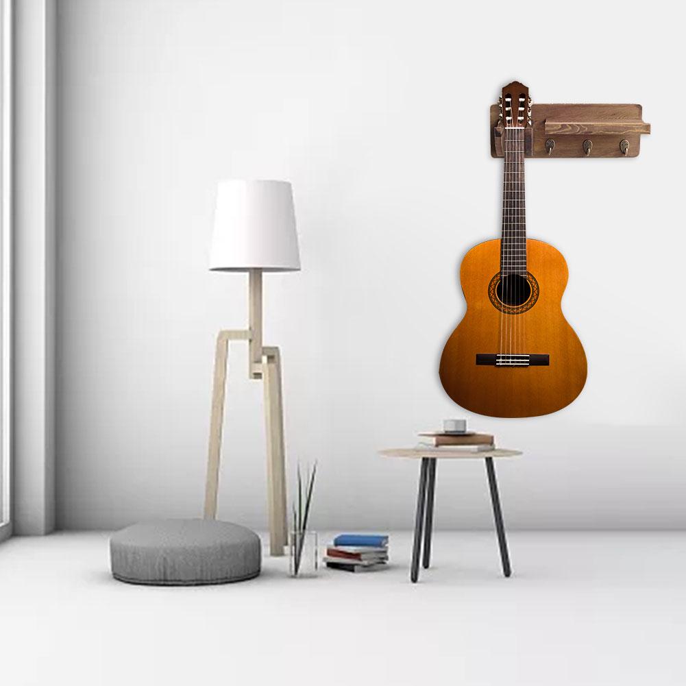 Держатель для гитары Настенный кронштейн Деревянная подвесная стойка Компактная вешалка с медиатором и 3 крючками для