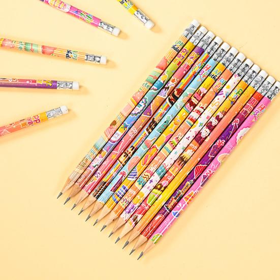 24Pcs Happy Birthday Pencils Fun Wooden Pencils with Top Erasers for Kids Birthday Party Supplies And Gifts