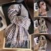 Women Scarf Plaid Print Knitting Shawl with Tassel Decoration Warm Scarf Versatile Comfortable Hair Accessory