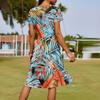 Ladies Summer Fashion Casual Floral Print V-Neck Short Sleeve Pocket Dress