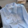 Blue Stripe Women Shirt New French Ladies Blouse Thin Korean Small Fragrance Top Elegant Loose Long Sleeved Blusas