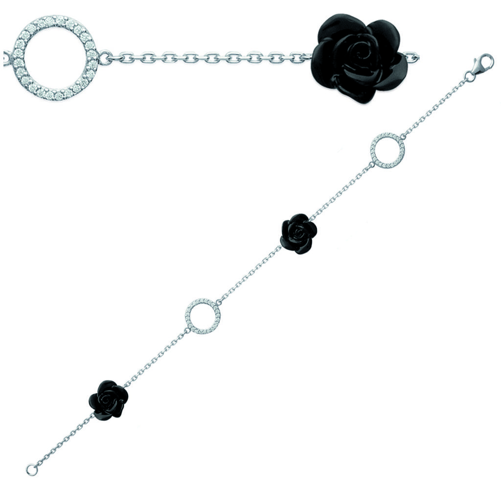 Les Trésors De Lily [J0833] - Silver Bracelet 'Rose Noire' Black White (rhodium-plated) - 10 Mm