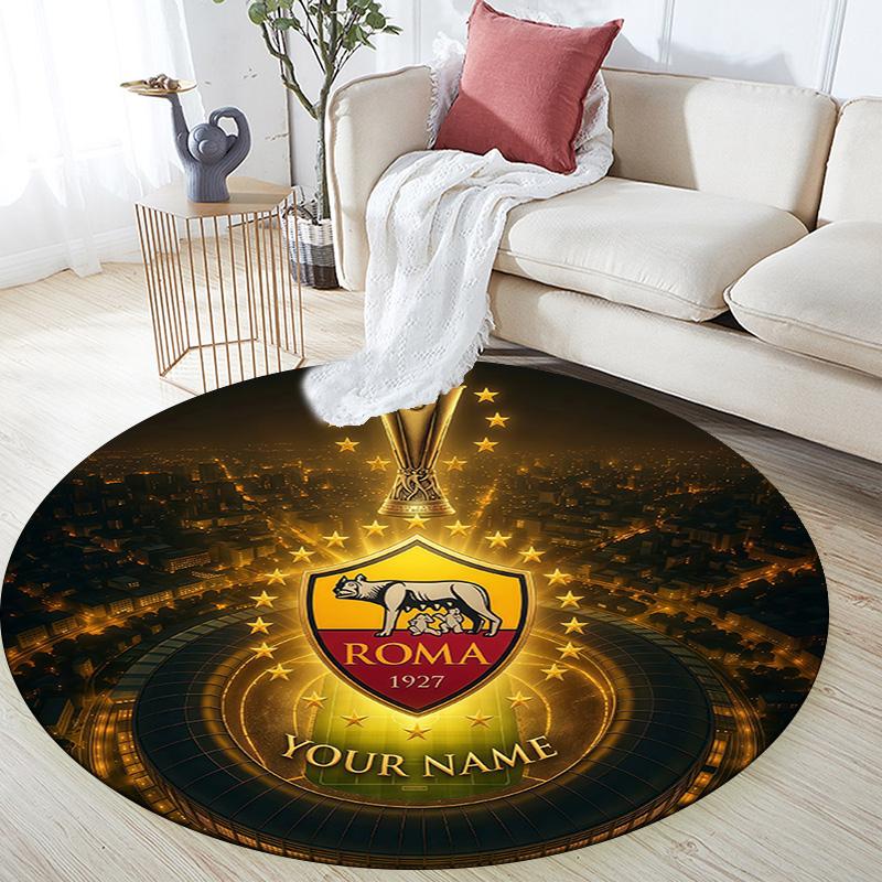 Custom Name AS Roma Round Area Rug,Carpet Rug for Living Room Bedroom Sofa Playroom Decor,Non-slip Floor Mat