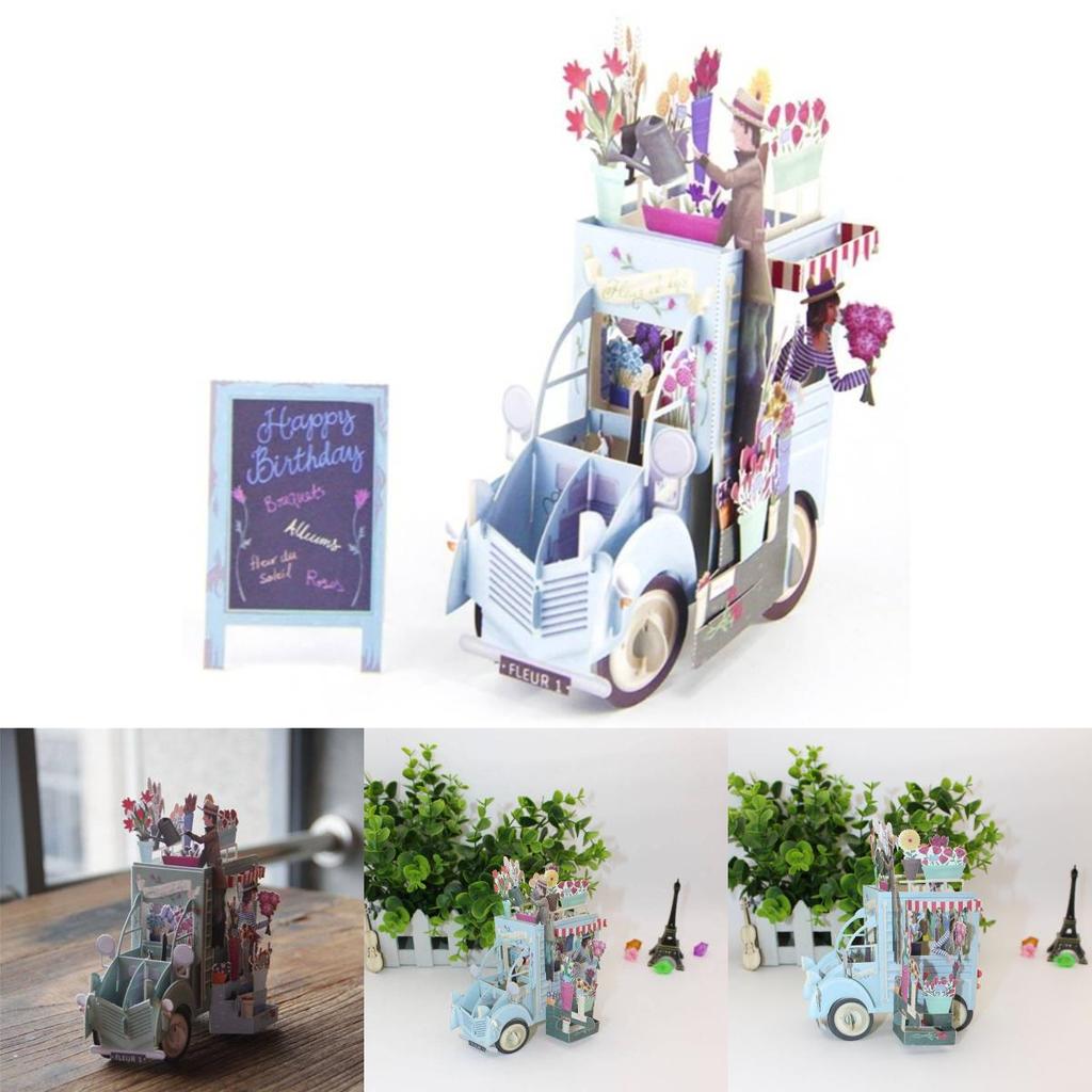 Foldable Paper Birthday Car Card With Handcrafted Details And Gold Printing For Gifts