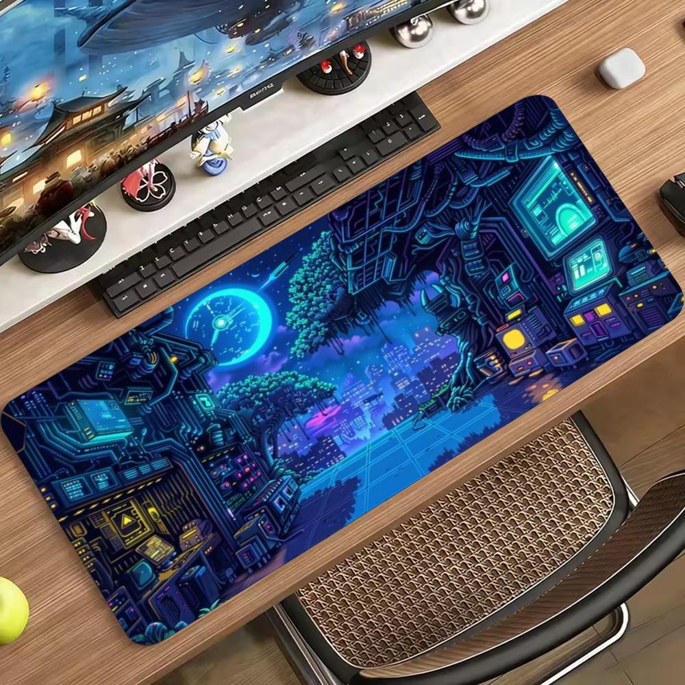 Неоновый Circuit Tech Cyber City Настольное Искусство Большой Игровой Коврик для Мыши Нескользящий Резиновый Настольный Коврик для Ноутбука Клавиатуры Домашнего Офиса Рабочего Места