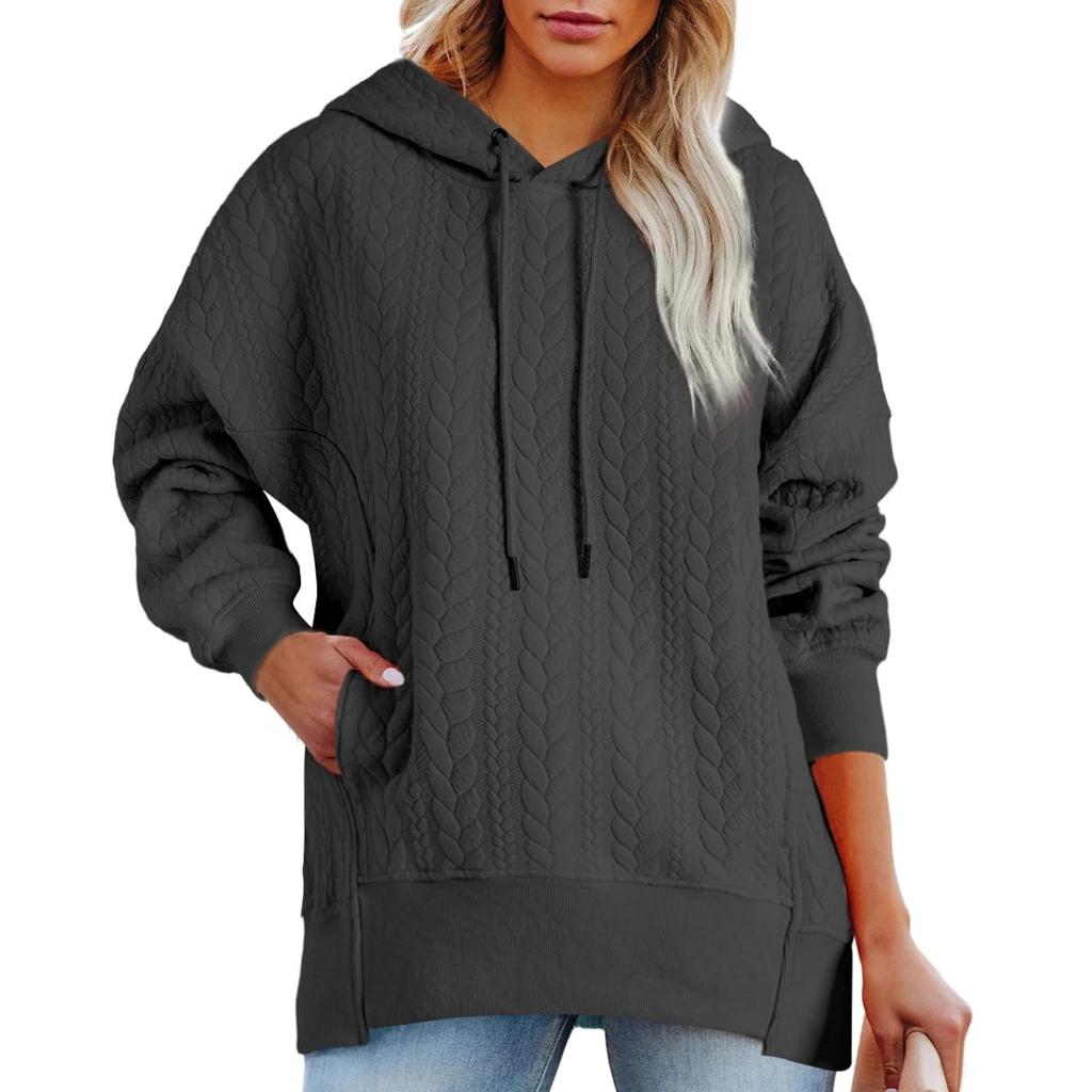 Женские толстовки большого размера с капюшоном, осень-зима, повседневные стеганые, с длинным рукавом, на шнурке, с капюшоном и карманами