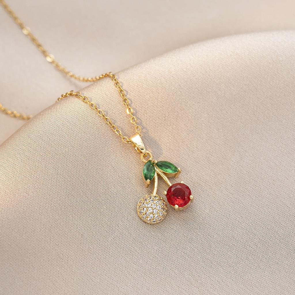 Вишневое колье-подвеска для женщин Модная цепочка из нержавеющей стали Циркониевые колье Свадебные украшения и аксессуары